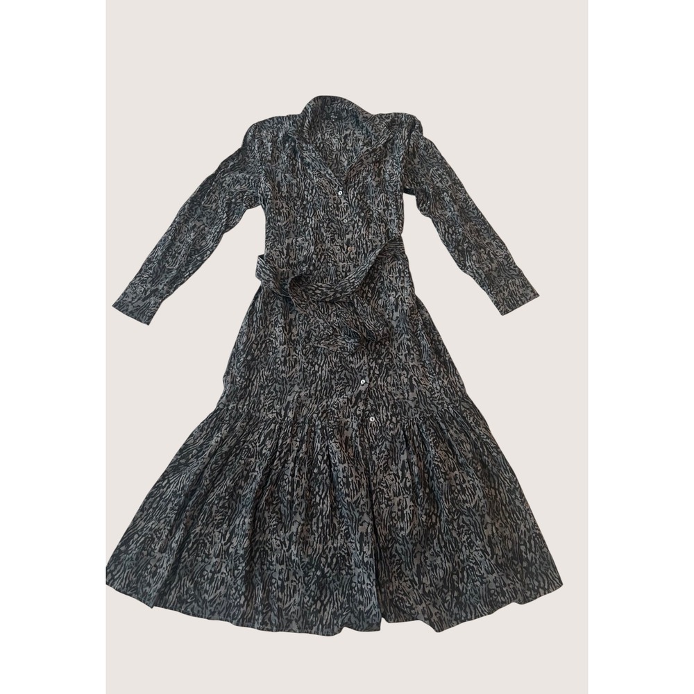 Rails Grey Black Abstract Animal Print Tiered Midi Shirt Dress Small - Picture 9 of 11
